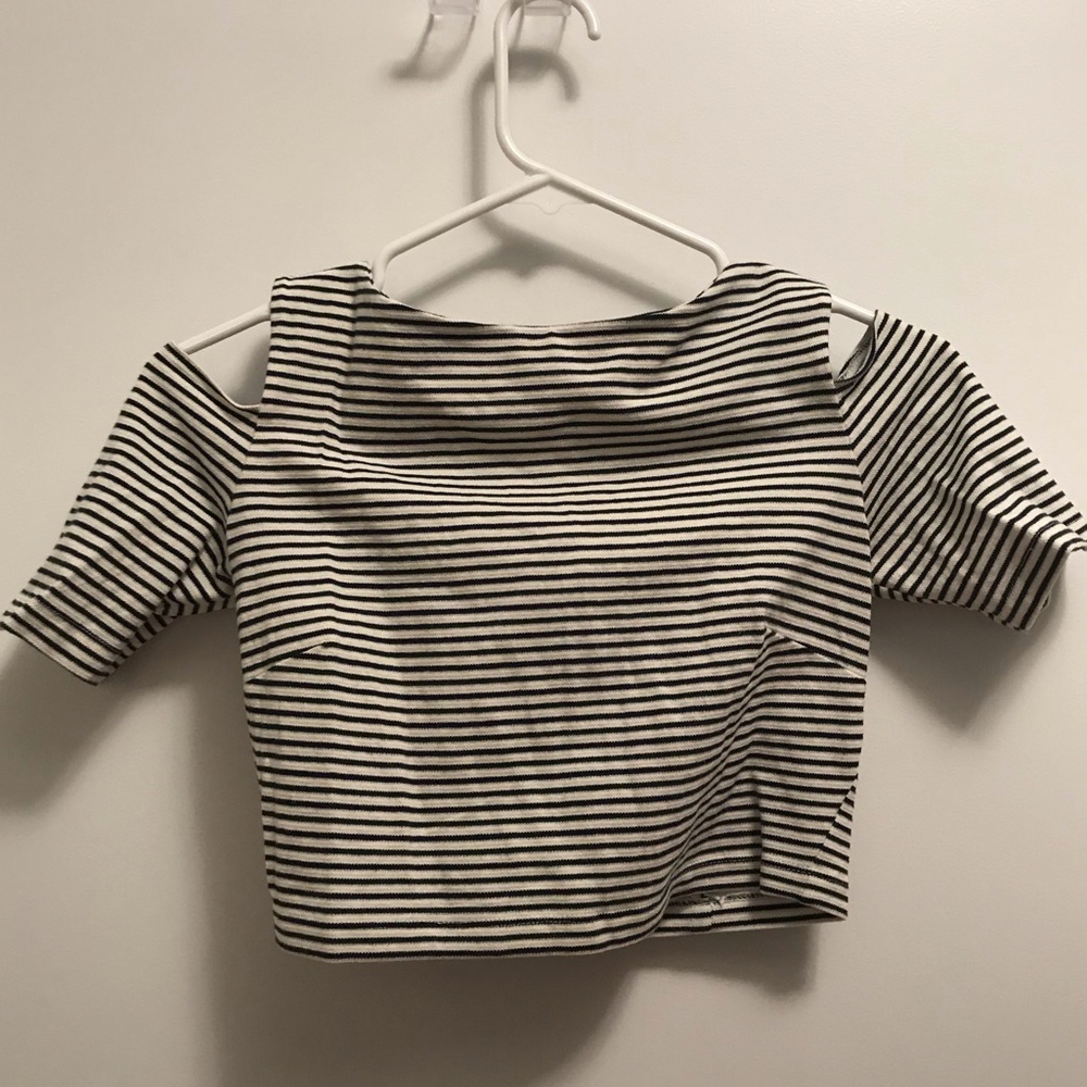 SHAKUHACHI Cut Away Stripe Crop Top